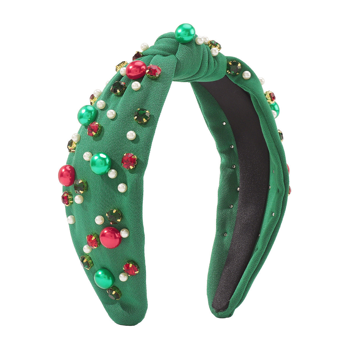 Wholesale Christmas Broad Edge Diamond Beaded Contrast Color Knotted Light Fabric Headband